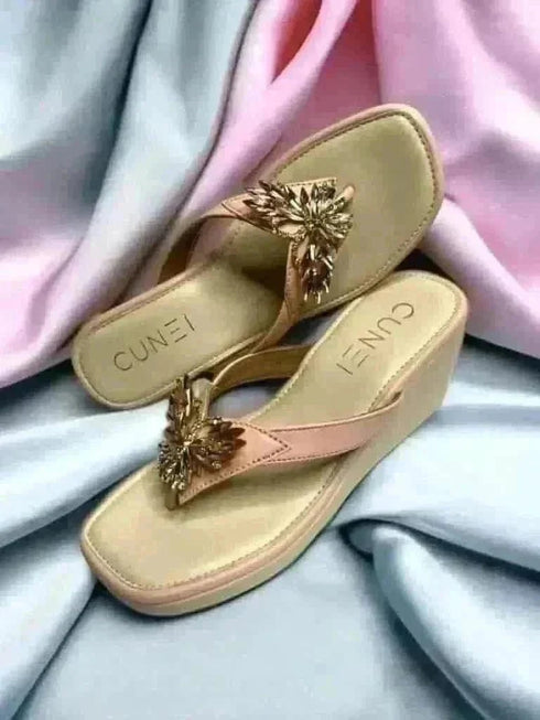 Salmon Pink Butterfly Jewelled Wedges - cunei
